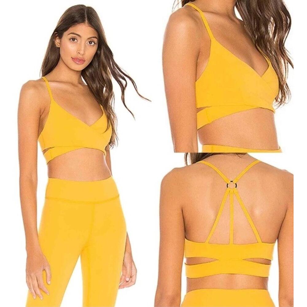 Revolve Lovewave M Yellow Strappy Brittany Sports Bra Surplice Criss Cross‎ New